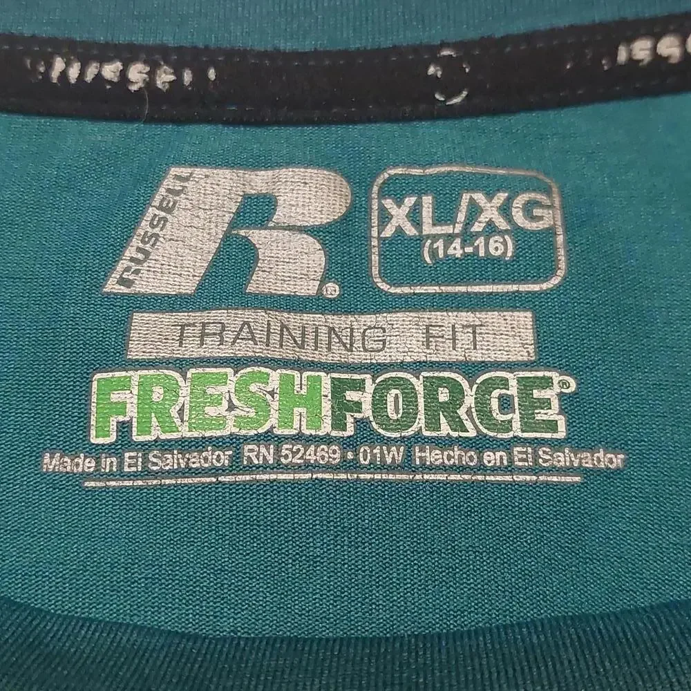 Russell Boys XL 14-16 Teal Long Sleeve Training Fit FreshForce Dri-Power‎ Shirt